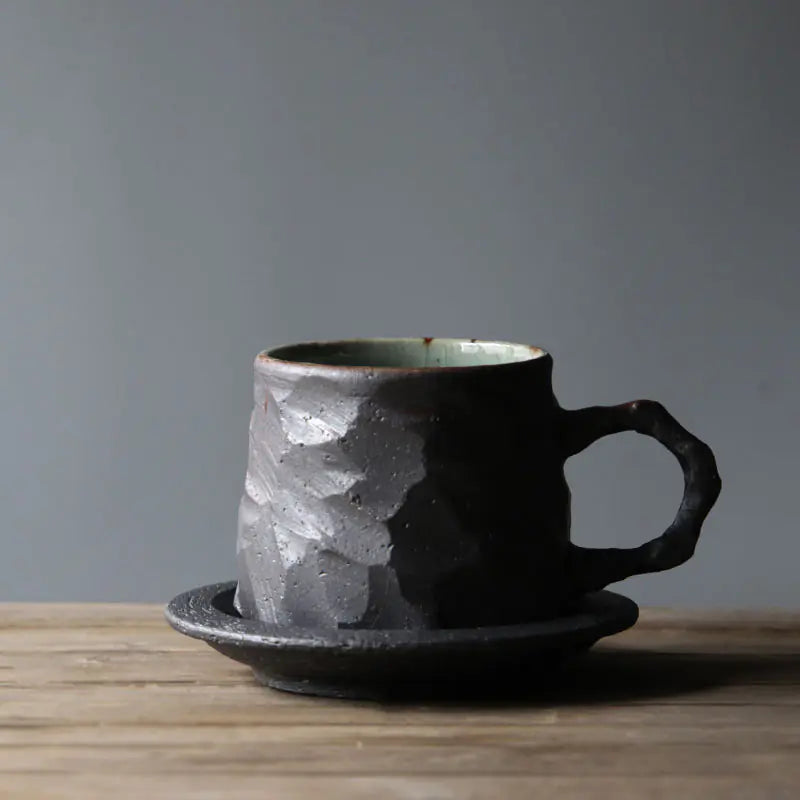 Japanese Vintage-Style Ceramic Coffee Cup and Saucer Set
