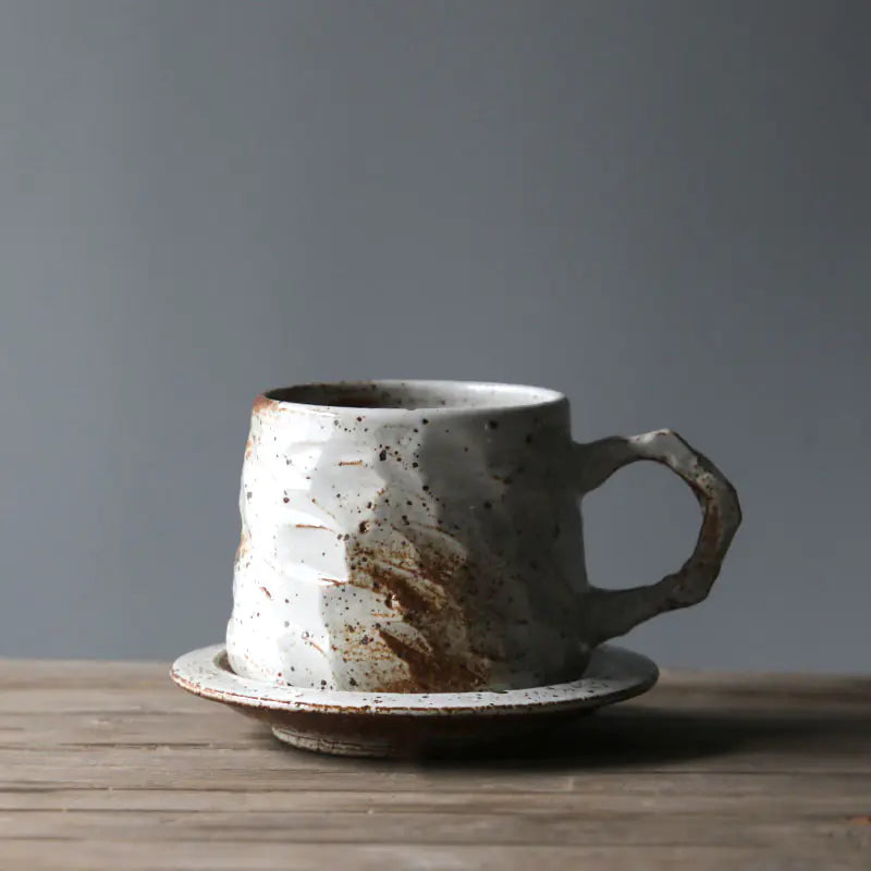 Japanese Vintage-Style Ceramic Coffee Cup and Saucer Set